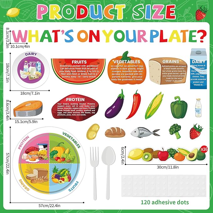 gisgfim My Plate Bulletin Board Decorations Fruit Vegetable Paper Cutouts Cafeteria Nutrition Bulletin Board Set for Back to School Classroom Office Home Wall Doors Decor Supplies
