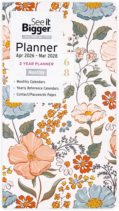 PlanAhead Pocket Planner Apr 2026 - Mar 2028-2 Year Daily Pocket Calendar for Purse - Fasion Floral Design - 6.75"x3.75" Monthly Planner With Flexible Cover, Yearly Overview, & Notes Pages
