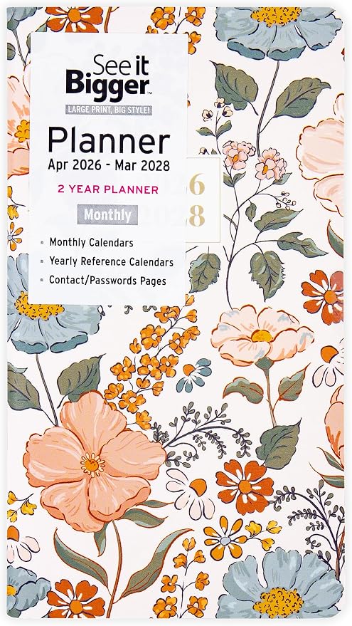 PlanAhead Pocket Planner Apr 2026 - Mar 2028-2 Year Daily Pocket Calendar for Purse - Fasion Floral Design - 6.75"x3.75" Monthly Planner With Flexible Cover, Yearly Overview, & Notes Pages