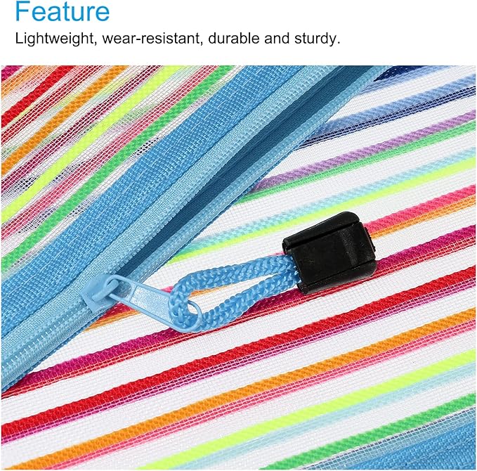 MECCANIXITY Mesh Zipper Pouches, B6 Colorful Pencil Case Document File Bags Storage Organizer for Office Supply Travel Accessory, Sky Blue Pack of 6