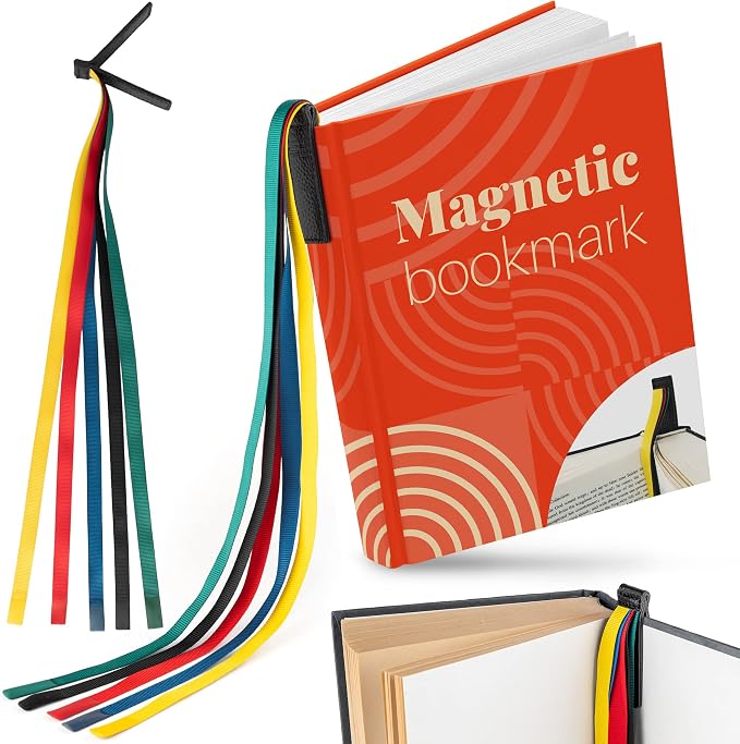 Superior Essentials Magnetic Bible Bookmark - Genuine Leather, Attachable Bible Ribbon Bookmarks for Book Lovers with 5 Strings - No More Flipping Pages Using Our Bible Page Marker (1PC, Rainbow)