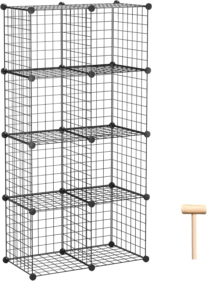 C&AHOME Wire Cube Storage, 8-Cube Organizer Metal C Grids Storage, Storage Bins Shelving, Modular Book Shelf, DIY Closet Cabinet Ideal for Living Room, Home, Office 24.8" L x 12.4" W x 48.4" H Black