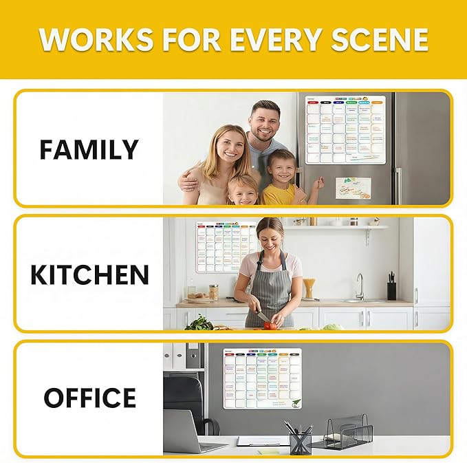 Li&Zhao Magnetic Calendar for Refrigerator - Calendar for Fridge Month Planner Whiteboard Sticker with 2 Erasers & 8 Colorful Markers - Perfect for Kitchen Meal Planning and Schedule Organizing