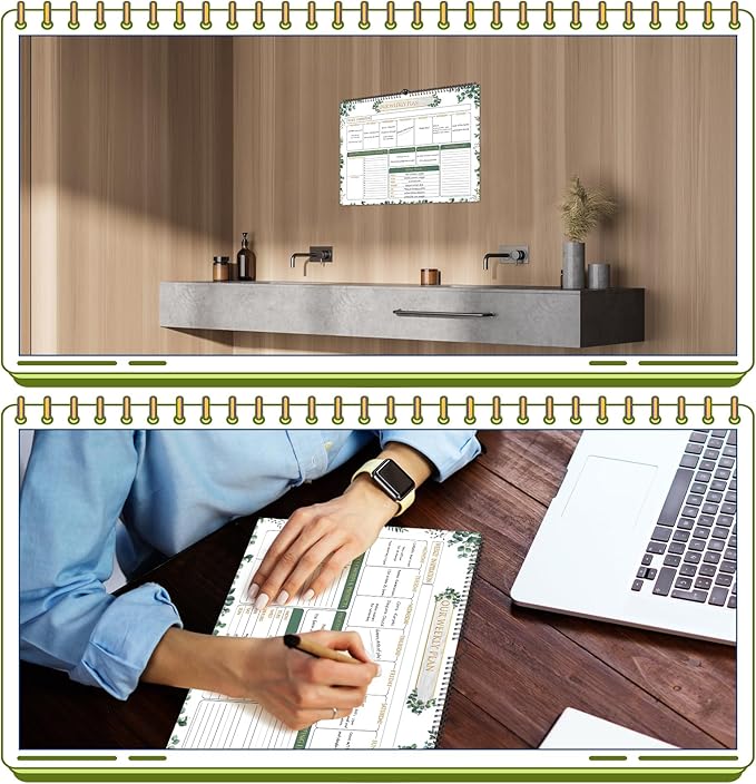 Fulmoon 2 Pcs 52 Sheets Weekly Planner 13 x 17'' Family Planner Spiral Weekly Calendar Habit Tracker Calendar Family Meal for Wall Planning Organizing Goals Tasks Chores(Eucalyptus)