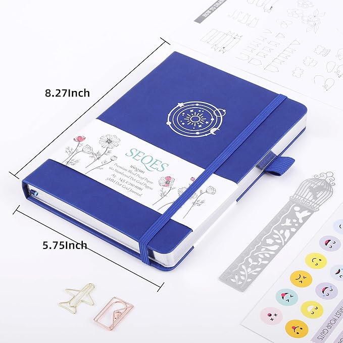 A5 Bullet Dotted Journal Notebook | 160gsm Thick Bleedproof Paper, Lay Flat Binding, 160 Numbered Pages | Hard Cover Dot Grid Notebook/Bullet Journals for Creatives & Professionals-Solar system