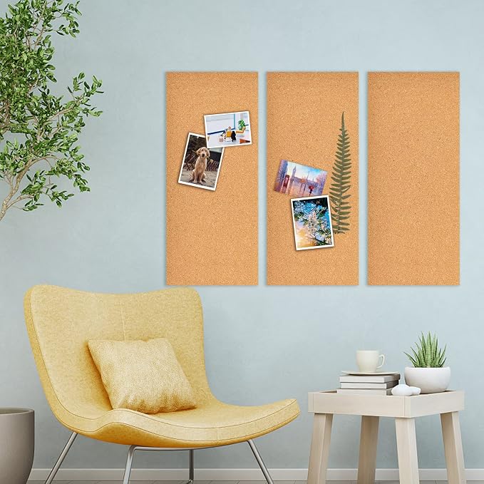 17x8 Cork Board Tiles Bulletin Board, 1/4" Thick Self-Adhesive Cork Boards for Walls, Cork Tiles Vision Board for Home, Office, School, Bulletin Board Decorations(6mm,6pc)