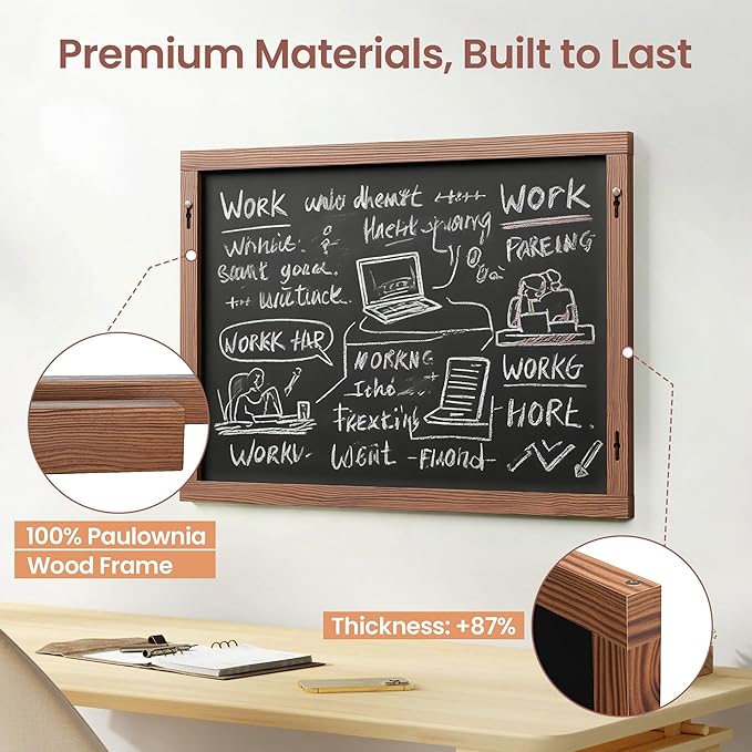 2-in-1 Double-Sided Magnetic Chalkboard 24"x16", Chalk Calendar Board & Large Blackboard for Kitchen & Home Decor, Schedule, Menu, Back-to-School Gift - Hanging Chalk Board with 2 Liquid Pens, Brown