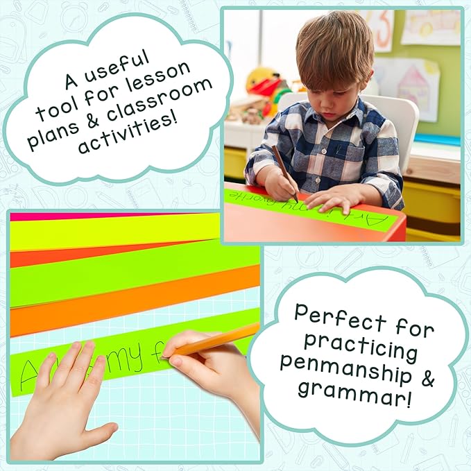 Hygloss Unruled Sentence Strips for Teachers-50, 5 Bright Neon Colors-3" x 22"-Perfect Classroom Supplies-Fluorescent Cardstock, Teacher Must Haves
