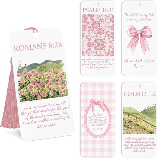 Bible Verse Bookmarks, 10 PCS Pink Coquette Religious Christian Paper Bookmark Book Markers with Tassels, Gifts for Women Men Reading Book Lovers Bookish Friends Adults Faith