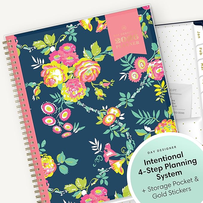 Blue Sky Day Designer 2026 Weekly and Monthly Planner Calendar, January 2026 - December 2026, 8.5" x 11", Clear Pocket Cover, Durable Twin Wire Binding, Includes Storage Pocket, Stickers, Peyton Navy