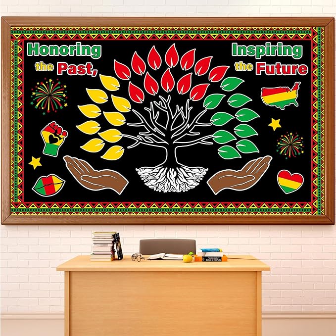 gisgfim Black History Month Tree Bulletin Board Set Decorations Black History Month Classroom Decor African American Inspirational Paper Cutouts for Wall Door Chalkboard Craft School Home Supplies