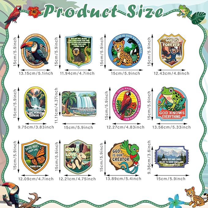 60 Pcs Rainforest Falls Cutouts Bulk 2026 VBS Vacation Bible School Animals Die Cuts Paper Religious VBS Bulletin Board Decorations for Sunday School Craft Projects Wall Decor Party Supplies