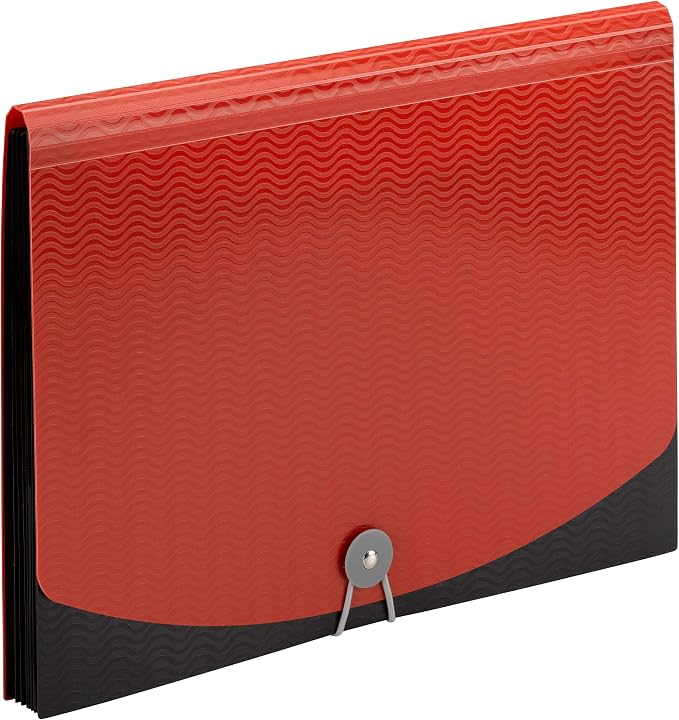 Smead 7 Pocket Poly Expanding File, 6 Dividers, Flap and Cord Closure, Letter Size, Wave Pattern Red/Black (70884)