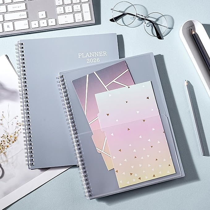 2026 Planner – 2026 Planner Weekly and Monthly, 9" x 11", Large, Jan 2026 – Dec 2026, 12 Monthly Tabs, Strong Twin-Wire Binding, Inner Pocket, Hardcover, Grey