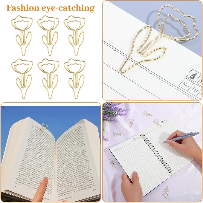 Cute Paper Clips, 60Pcs Decorative Paperclips Metal Flower Shaped Paper Clips Bookmarks for Home Office Supplies Desk File Organization Wedding Decoration