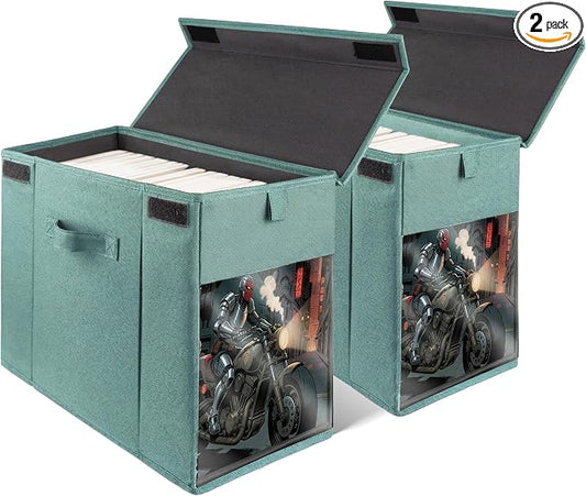 2 Pack Comic Book Storage Box with Lid for Modern Age, Collapsible Magazine Organizer with Clear Window, Green