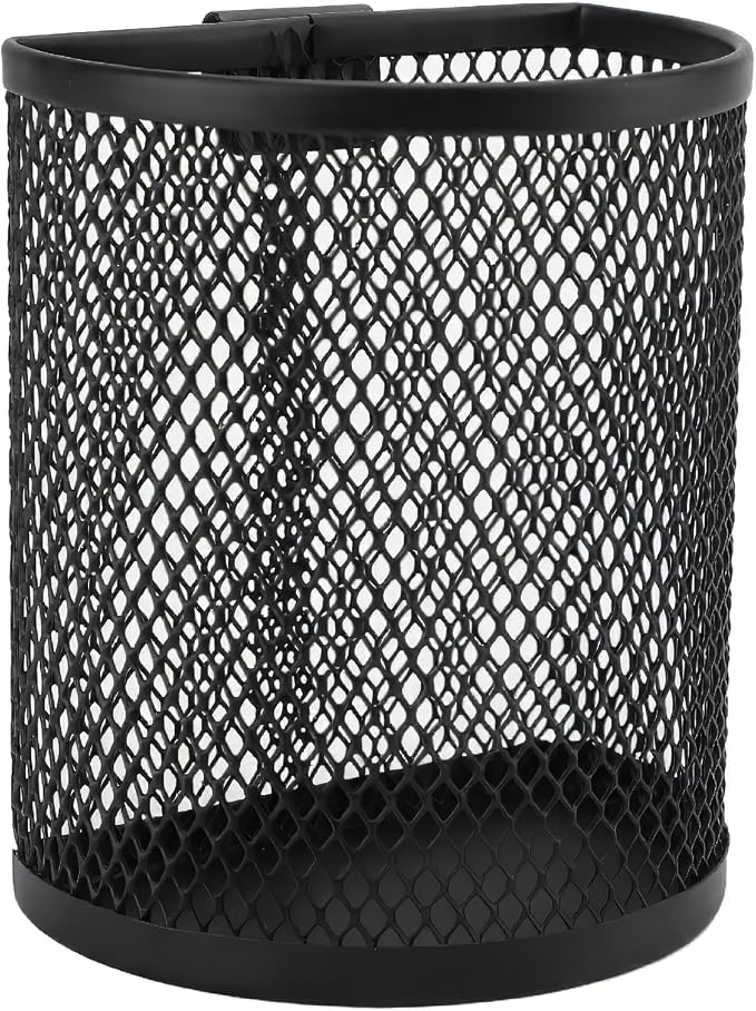 Hanging Pencil Holder Pen Holder Cup for Desk, Metal Hook Wall Mounted Pen Holder, Mesh Pencil Holder for Hanging on Wire Mesh Wall Grid Panel for Desk Office Pen Organizer,Black 9.5x8x5.5cm