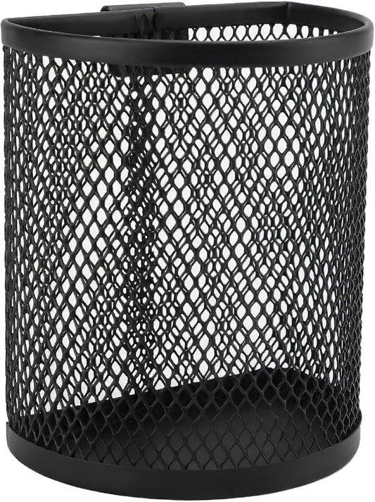 Hanging Pencil Holder Pen Holder Cup for Desk, Metal Hook Wall Mounted Pen Holder, Mesh Pencil Holder for Hanging on Wire Mesh Wall Grid Panel for Desk Office Pen Organizer,Black 9.5x8x5.5cm