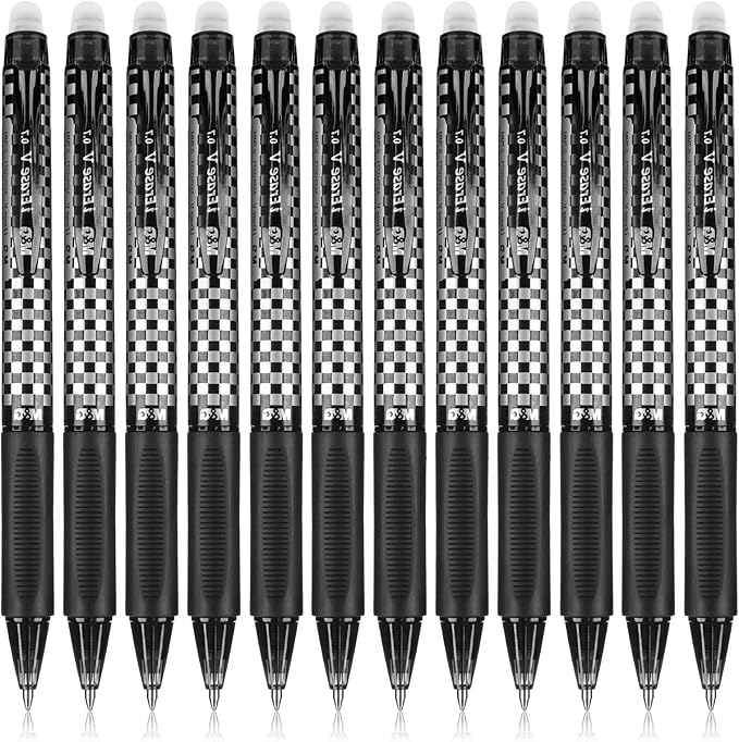 M&G Erasable Pens, 12 Pcs Medium Point 0.7mm Black Ink Eraserable Gel Pens for School, Journaling, & Office Writing Crossword Puzzles