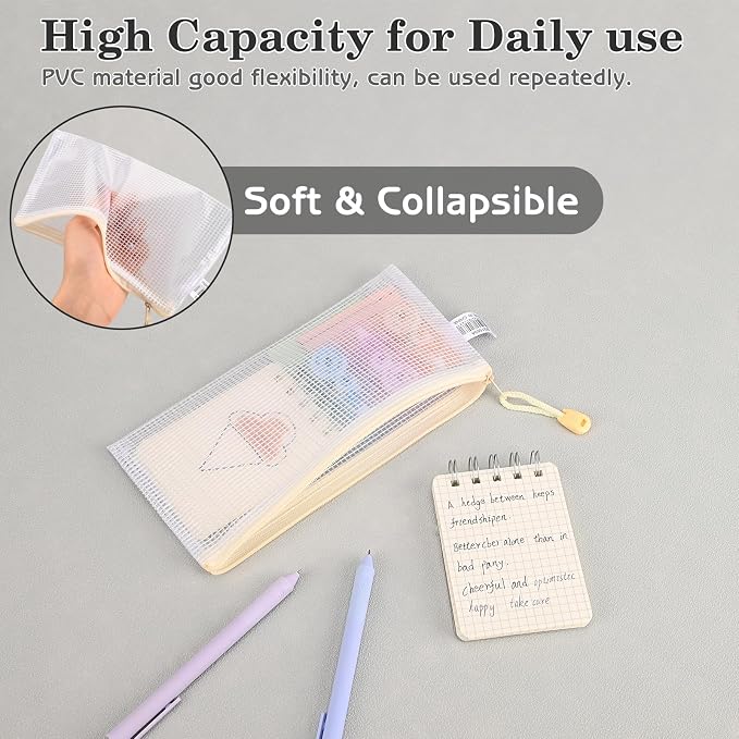 10Pcs Mesh Zipper Pouch Bags, A6 Sizes Pencil Waterproof Pouch Bag, Zipper Pouches for Organization Storage, Clear Plastic Bags for Classroom Organization and School Office Storage (A6)