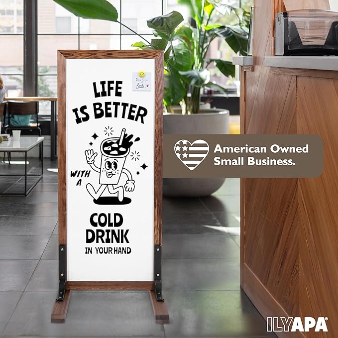 Ilyapa Large Whiteboard Sign - Free Standing Magnetic Sidewalk Sign - Outdoor Menu for Restaurant, Food Truck, Party, or Wedding - 42x18 Inch - Brown