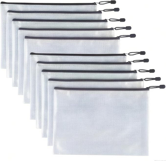 10 Pcs Grey Mesh Zipper Pouches
