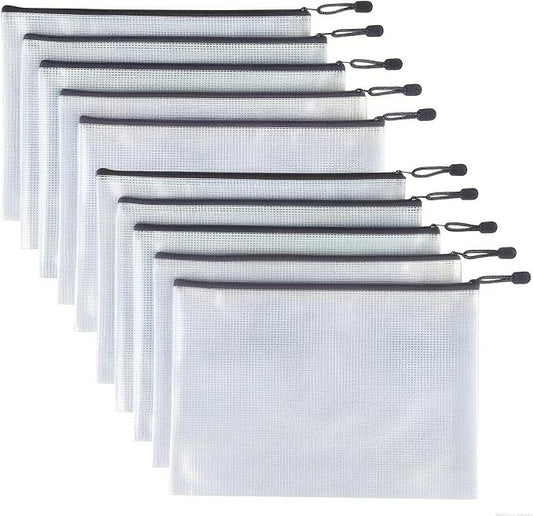 10 Pcs Grey Mesh Zipper Pouches