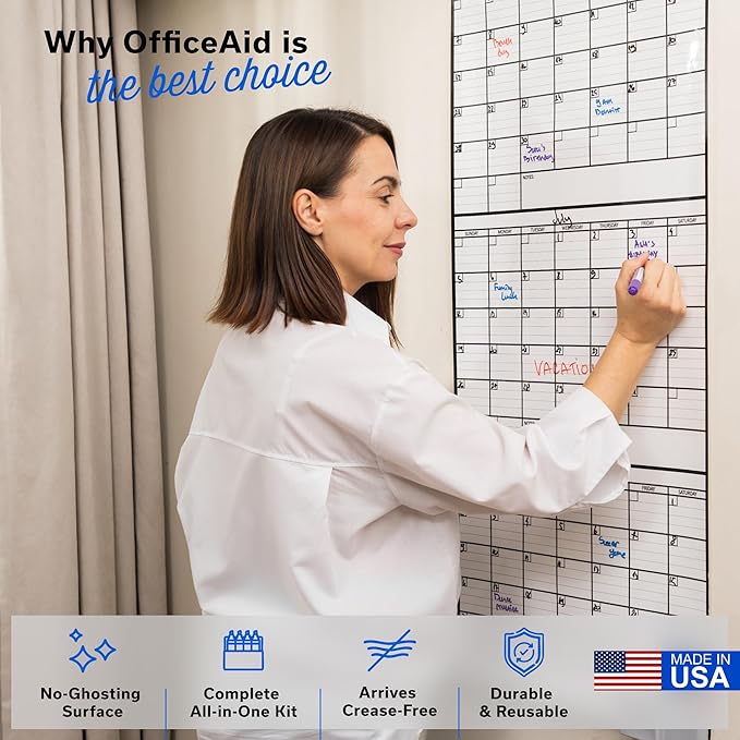 3 Month Dry Erase Calendar for Wall, 40x17, 3 Month Wall Calendar Dry Erase, Big White Board for Office, Home & School, Giant Erasable Whiteboard, Jumbo Monthly Undated Reusable White Board Planner