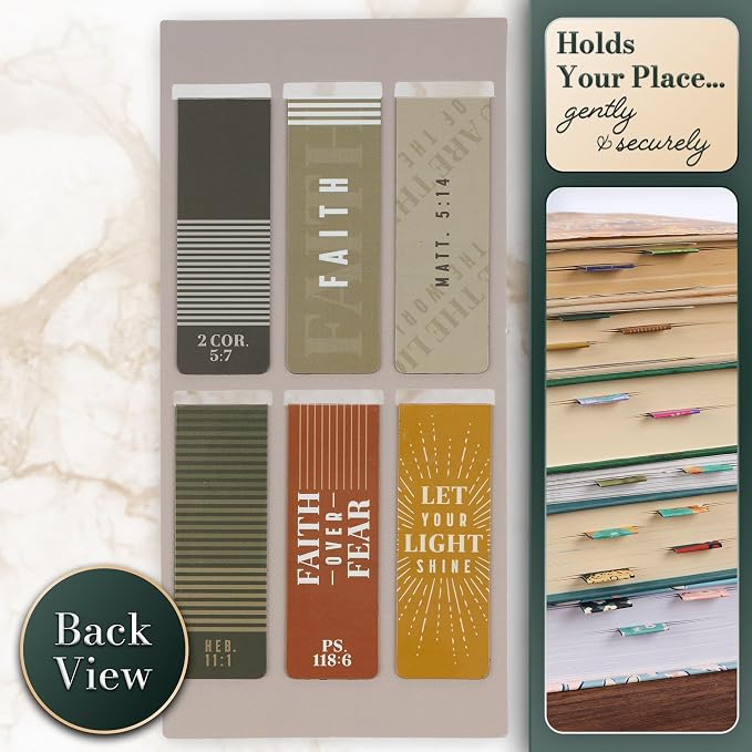 Christian Art Gifts Inspirational Magnetic Bookmark Pagemarker Set for Men & Women: Faith Over Fear, Stylish Multicolors & Encouraging Bible Verse Messages, Reading, Books, Bibles, 6 Piece Set