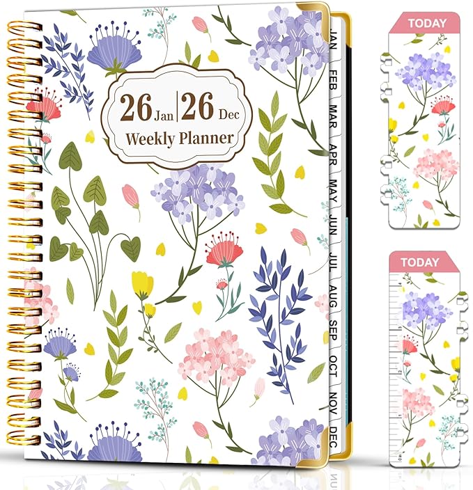 Weekly Monthly Planner 2026, Weekly Planner from Jan. 2026 - Dec. 2026, 6.3" X 8.5" Daily Planners with Tabs, Bookmark, Calendar Notebook for Women Girls, Planners Spiral Bound at School/Office