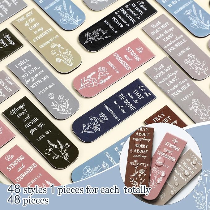 Zonon 48 Pcs Bible Verse Magnetic Christian Bookmarks, 0.8x4.7in Inspirational Scripture Book Markers for Women Men Religious Motivational Flower Page Clips Book Lovers Reading Gifts(Dreamy Style)
