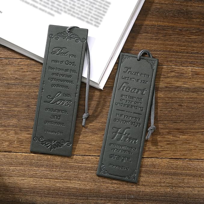 2 Pcs Leather Bible Bookmark, Christian Bookmarks Gifts for Men Book Marks for Reading Men (Dark Grey)
