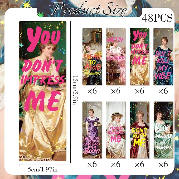 Funny Vintage Bookmark Gifts - 48 Pcs Sarcastic Quotes Paper Bookmarks Bulk for Women Students Book Lovers Humor Page Marks School Reading Accessories Bookish Gift for Birthday Graduation