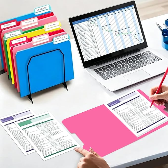 100 Packs Colored File Folders,Rose Red File Folders,Two Tone Color File Folder 8.5 x 11 Inch,1/3 Cut Tabs Letter Size,Manila File Folders for Office,School and Home,Organization