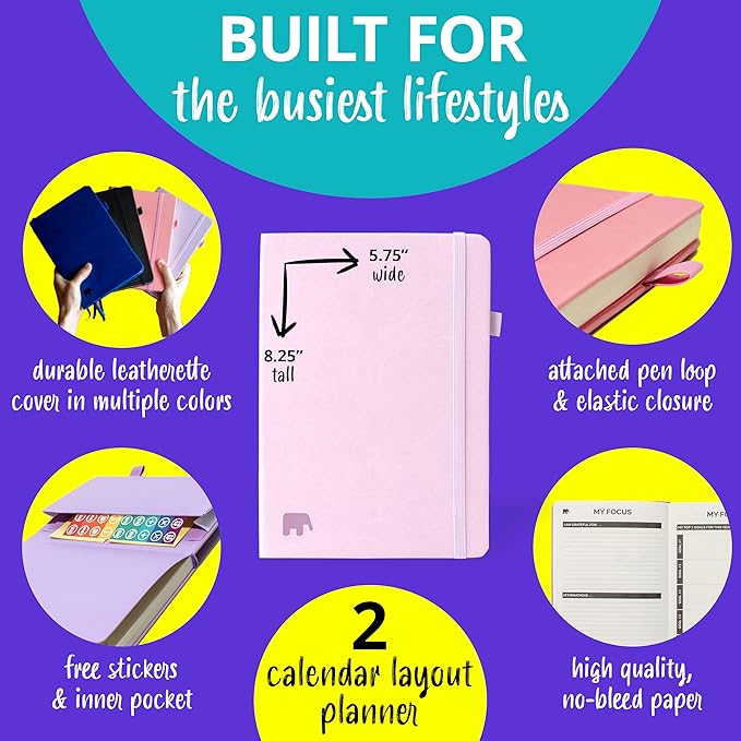 Undated Leather Planner 2025-2026 – Daily, Weekly & Monthly Organizer | Stylish 8.25" x 5.75" Agenda Book with Pen Holder | No-Bleed Thick Paper | To-Do Lists & Goal Planner for Work, School & Life