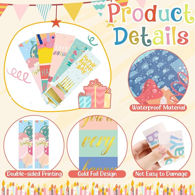 Skyygemm 100 Pcs Happy Birthday Bookmarks Bulk Happy Birthday Classroom Gifts for Kids Students Teacher Reward Back to School Birthday Party Favors Classroom Stationery Supplies(Sweet)