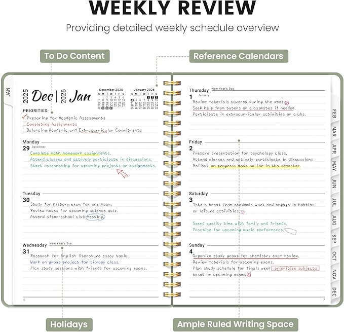 2026 Planner - Weekly and Monthly Planner, January 2026 to December 2026, Spiral Bound 2026 Calendar Planner Book, Inner Pocket, Perfect for Office Home School Supplies - A5 (6.3" x 8.5"), Green