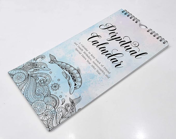 Dolphin Rustic Perpetual Calendar Birthday Wall Hanging Anniversary Special Event Reminder Calendar Book Journal Stationary Wall Hanging Birthday Gift Card Planner Organizer