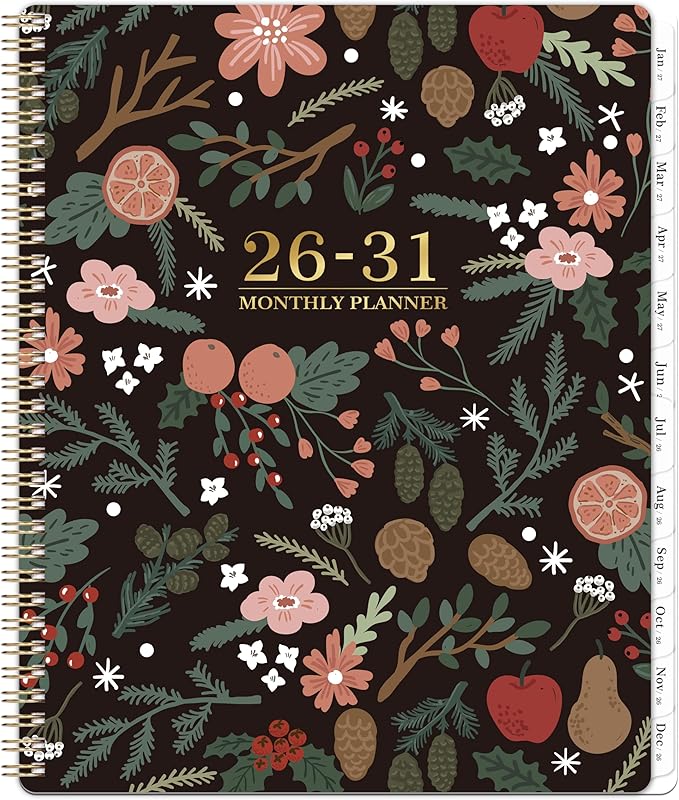 2026-2031 Monthly Planner - 5 Year Planner/Calendar, 5 Year Calendar 2026-2031 Monthly Planners with Tabs, Jul. 2026 - Jun. 2031, 9" x 11", Twin-Wire Binding, Double-Side Pocket - Pinecone