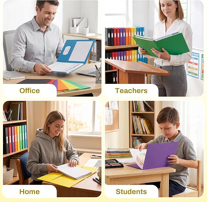 SUNEE Folders with Pockets, 50 Pack File Folders with Business Card Slot, Textured Paper, Fit Letter Size Paper, Paper File Folder for School Office Home Business, Yellow