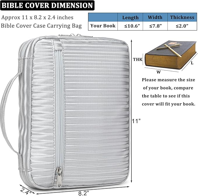 JIANYA Bible Cover Case, Silver Bible Carrier Bible Book Cover Bag