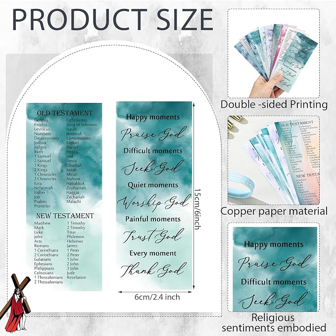 Gueevin 40 Sets Christian Gifts Bulk for Father Religious Faith Bookmarks Bible Verse Gel Pen Bible Scripture Silicone Bracelet for Men Women Church Basket Stuffers(Color,Watercolor)