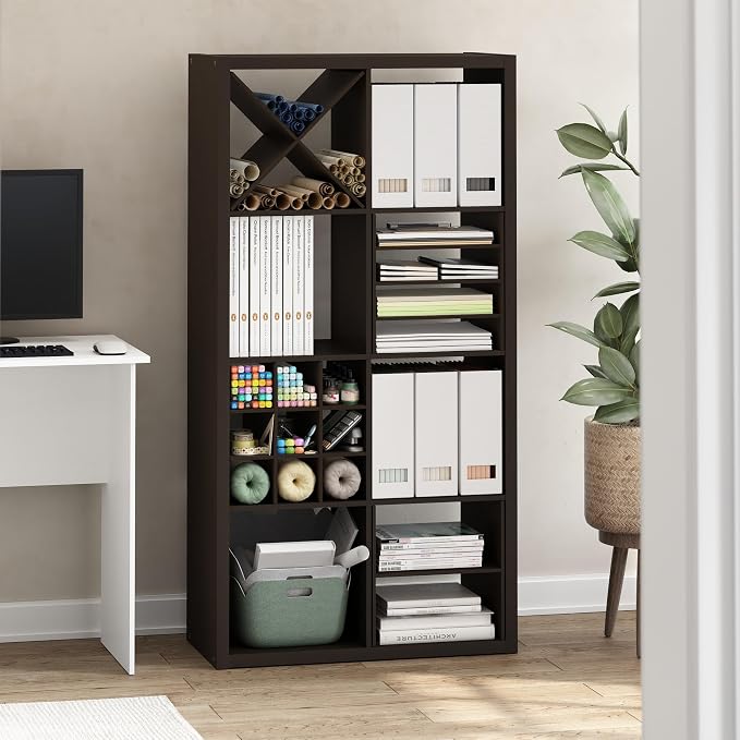 Furinno Cubicle Cube Insert, X-Shelf Cube Organizer, Fits into Furinno Extra Thick Cubes, for Organizers and Storage, Black Dark Oak (Does not fit IKEA Kallax Shelving)