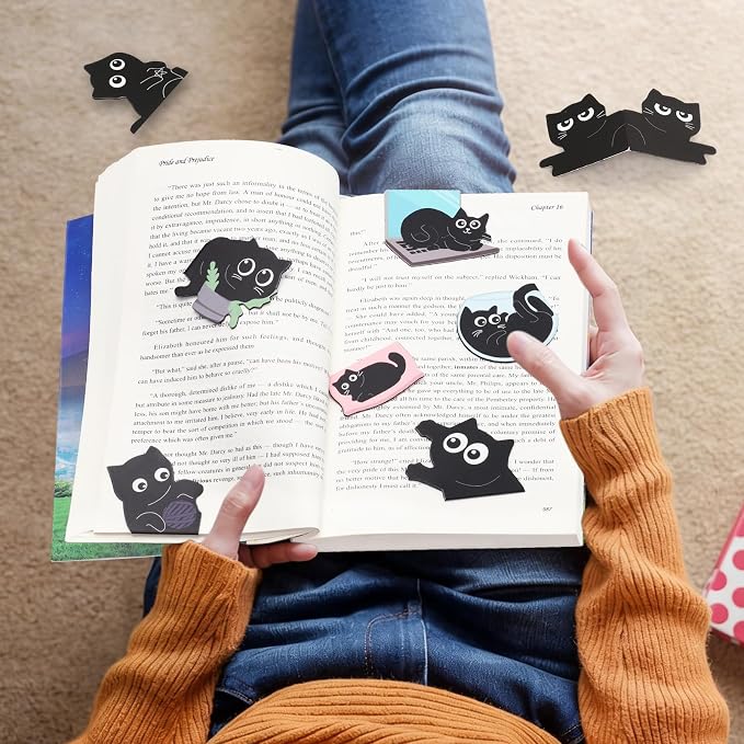 Black Cat Bookmarks, Tumwisk 10PCS Magnetic Bookmarks, Cute Bookmark Magnet Page Markers Bookmark Clips, Cat Gifts for Women, Book Marks for Reading, Book Accessories for Reading Lovers