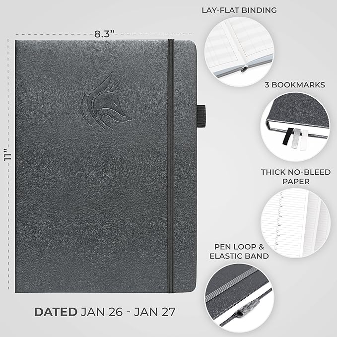 Clever Fox Appointment Book Dated Jan 2026-Jan 2027 – Hourly Schedule Planner with 15-Minute Increments – Time Box Planner for Daily Work & To-Dos – Hardcover, 8.3x11″ (Silver Black)
