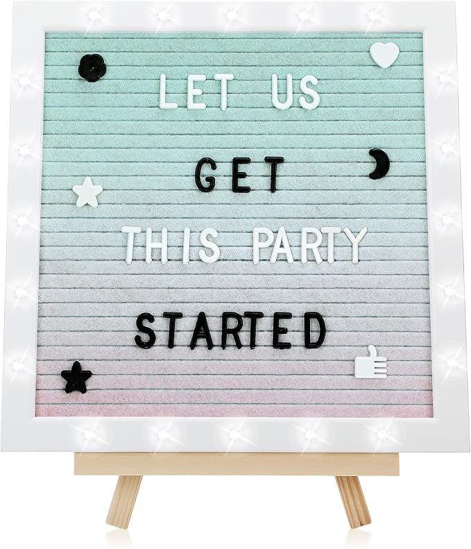 Changeable Felt Letter Board with LED Lights - 10×10" Message Custom Signs & Wood Stand & 450 Letters, Poster Board for Easter/Baby/Pregnancy Announcement/Classroom Wall Decor Gifts, Gradient