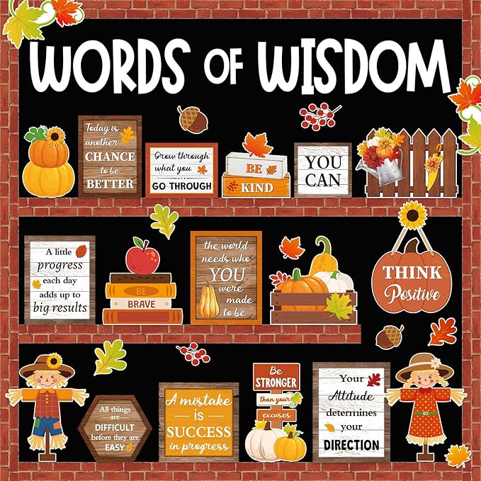 Mooliwe 57 Pcs Fall Bulletin Board Set Inspirational Flower Bulletin Board Decoration Positive Cutout Classroom Decoration for Autumn School Office Home Teacher Classroom Wall Supplies