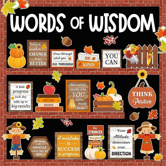 Mooliwe 57 Pcs Fall Bulletin Board Set Inspirational Flower Bulletin Board Decoration Positive Cutout Classroom Decoration for Autumn School Office Home Teacher Classroom Wall Supplies