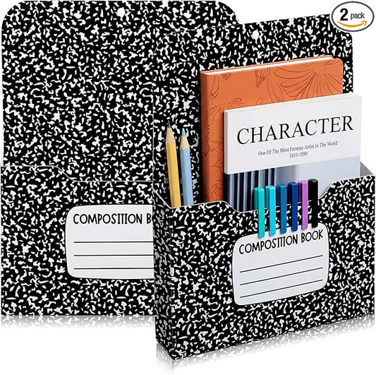 Gilprop 2 Pcs Composition Notebook Magnetic File Folder Holder Pocket File Organizer Classroom Decor Teacher Desk Accessories for Whiteboard Classroom Essential No Drilling