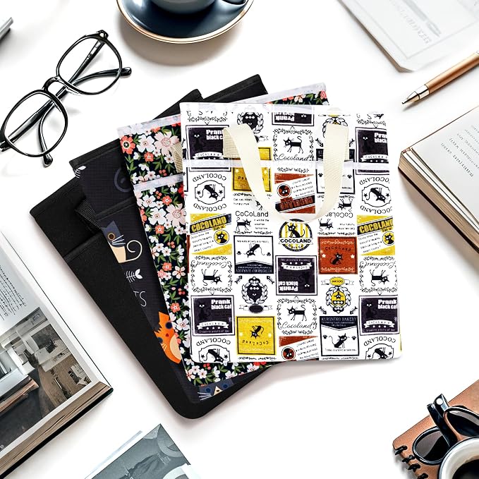 Likesing Book Sleeve for Book Lovers, 12.6" x10.6" Canvas Book Cover for Hardcover Paperbacks Bible Textbook Comic Kind1e Journal, Book Pouch with Zipper Gifts for Readers Book Lovers Women(Black)
